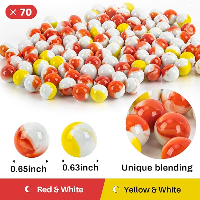Sukh Glass Marbles Bulk - 70 Pcs 16mm Canicas Large Glass Decorative Marbles Run Assorted Sizes Mix 2 Colors for Vases Filler,Chinese Checkers,Board Game,Party Decor