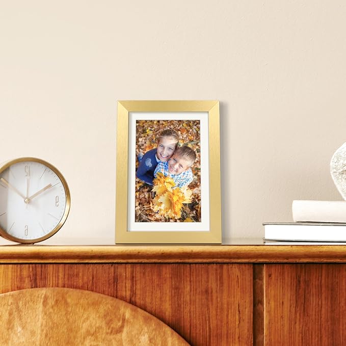 upsimples 5x7 Picture Frame, Display Pictures 4x6 with Mat or 5 x 7 Without, Wall Hanging Photo Frames, Gold, 1 Pack
