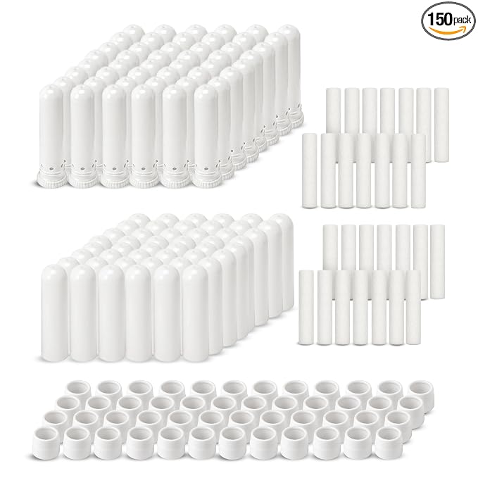 Wild Essentials Essential Oil Inhaler Tubes, Sticks (150 Pack), Wicks, Aromatherapy On The Go, Compact, Lightweight, Made in USA, Thick Medical Grade Plastic, Portable, Degradation Resistant, Premium