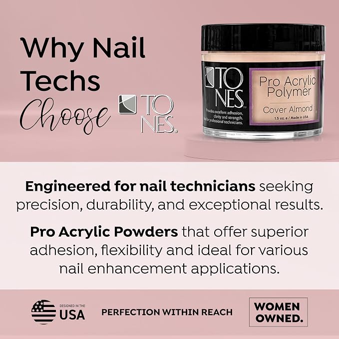 TONES Acrylic Nail Powder – Cover Almond (Soft Nude Beige) | Salon-Quality Non-Yellowing Polymer | Extensions, Sculpting & 3D Nail Art | MMA-Free | Made in USA (1.5 oz)