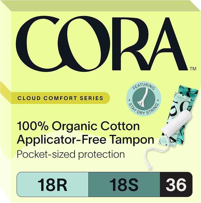 Cora Organic Cotton Non-Applicator Tampons Multipack (18 Regular, 18 Super Non-Applicator Tampons)