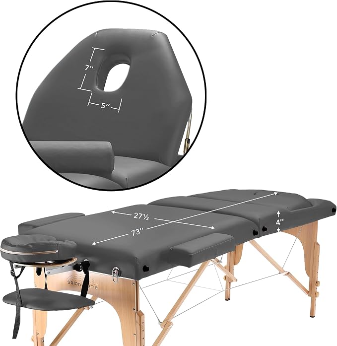 Saloniture Professional Portable Massage Table with Backrest - Dark Gray