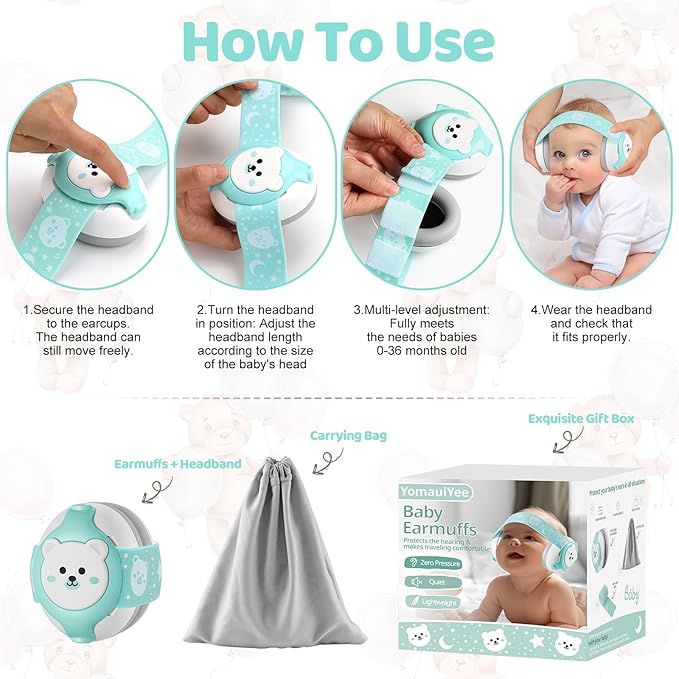 Baby Headphones,Bear Infant Ear Protection Noise Cancelling Headphones for Infants 0-36 Months,Baby Travel Essentials with Carrying Bag Infant Earmuffs for Sleep/Airplane/Outdoor