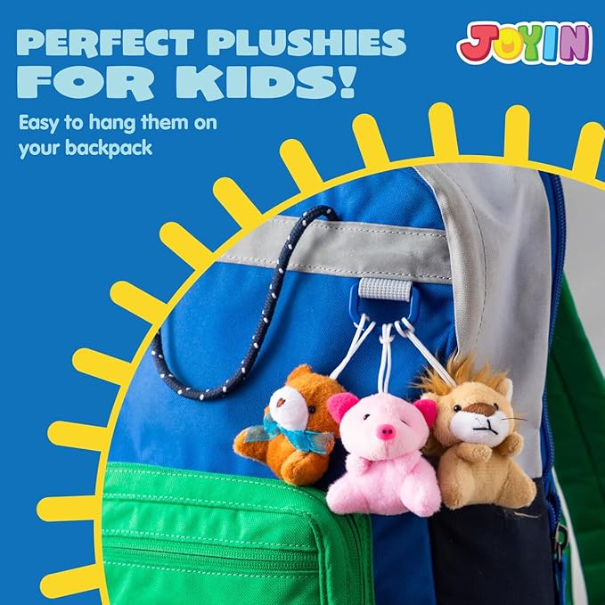 JOYIN 12 Pack Random Mini Animal Plush Toy Assortment (12 Units 3" Each),Bulk Stuffed Animals for Kids, Small Animals Plush Keychain Decoration, Carnival Prizes, Halloween Goodie Bags & Party Favors