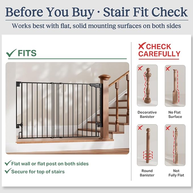 Cumbor Expandable 31.6-48" Baby Gate for Stairs, Hardware Mounted, 2-in-1 No Bottom Bar Dog Gate Indoor, Pet Gate for Doorways with Large Walk Thru Door, Child-Proof Safety Gate for Kids (Black)