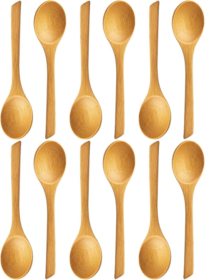 Long Bamboo Soup Spoons Set of 12, 8.5 Inch Wooden Dinner Spoons for Soup Ramen Cereal Rice, Reusable Eco Friendly Bamboo Eating Spoons, Japanese Style Kitchen Tableware