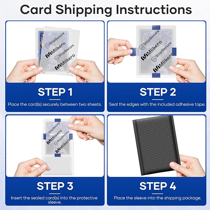 120 Pack Trading Card Shipping Protectors, 3.5'' x 4.5'' Plastic Card Protector with Tape Rolls for Mailing Sports Cards