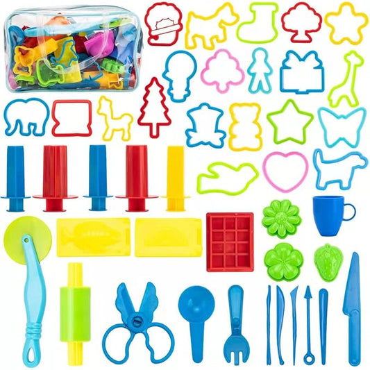 Dough Tools for Kids, 46Pcs Dough Tools Kit Include Assorted Colors Dough Accessory Molds Rollers Cutters Scissors and Storage Bag for Playing