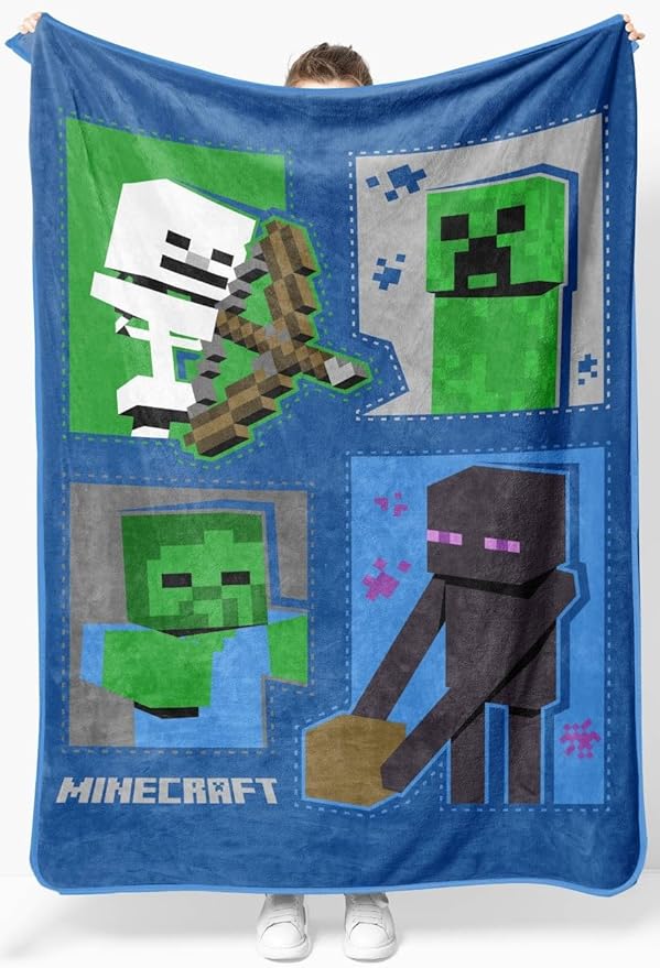 Jay Franco Plush Throw Blanket – 46" x 60" Inch Cartoon Kids Soft & Cozy Fleece Throw for Bedroom & Couch Décor, Official Licensed Product, Blue - Minecraft