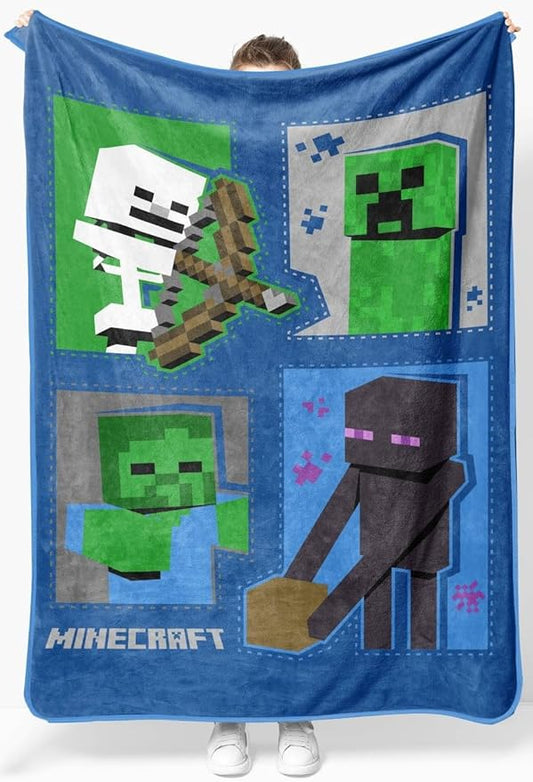 Jay Franco Plush Throw Blanket – 46" x 60" Inch Cartoon Kids Soft & Cozy Fleece Throw for Bedroom & Couch Décor, Official Licensed Product, Blue - Minecraft