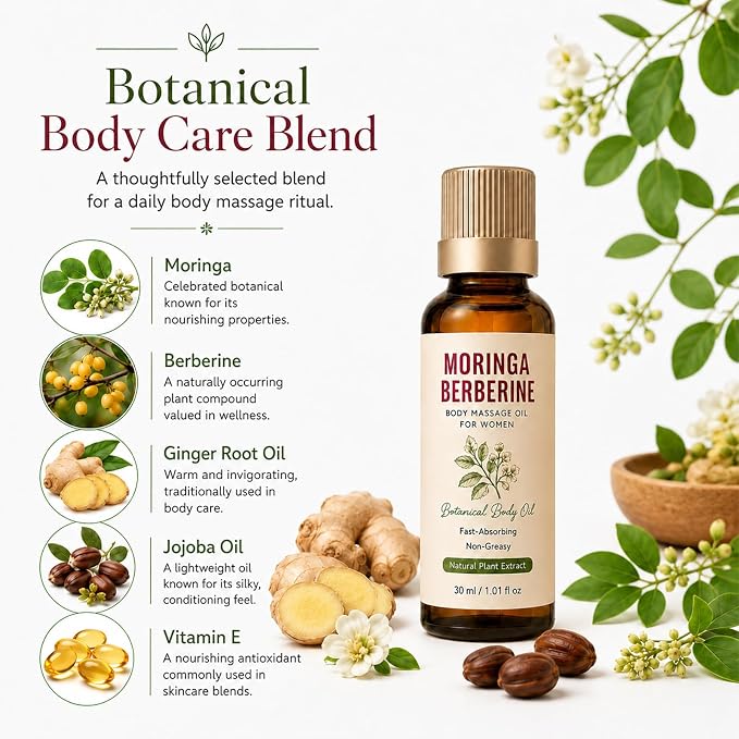 Moringa Berberine Essential Oil, Daily Support Essential Oil for Women, Body Massage Oil for Belly Waist Thighs Arms, 30 mL (1Pcs)