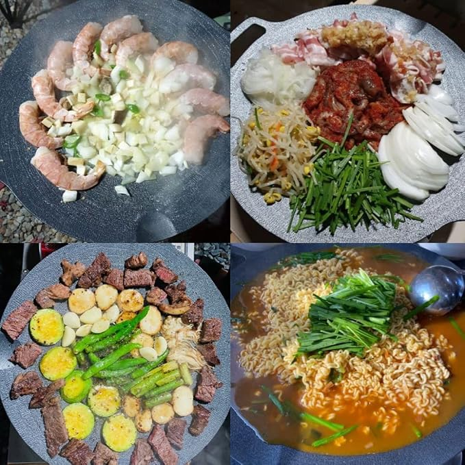 _Korean BBQ Non-stick Grill_ Circular size 14.2 inches [Round Griddle Pan 14.2in + Bag] Natural Material 6 Layer Coating/We can use it at home or outside._Made in Korea.