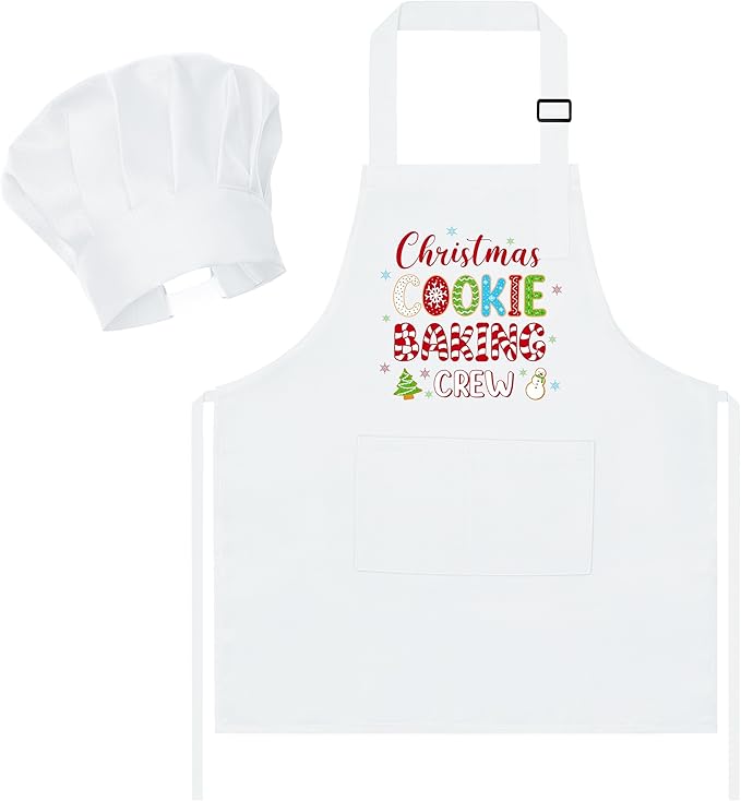 R HORSE Christmas Kid Apron & Chef Hat Set, 2Pcs Children Kitchen Apron, Dress Up Role Play Chef Toy Cooking Baking Painting Training Kit for Kids Birthday Gift