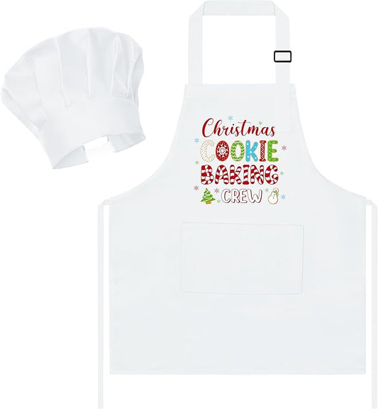 R HORSE Christmas Kid Apron & Chef Hat Set, 2Pcs Children Kitchen Apron, Dress Up Role Play Chef Toy Cooking Baking Painting Training Kit for Kids Birthday Gift