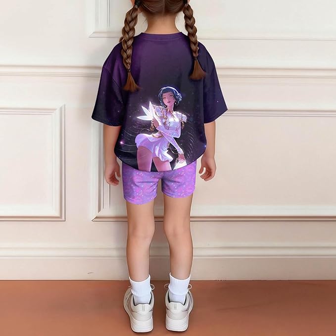 K-POP DEM0N Hunters Outfits for Girls, 2 Piece T-Shirts and Apparel Sets Birthday Gift