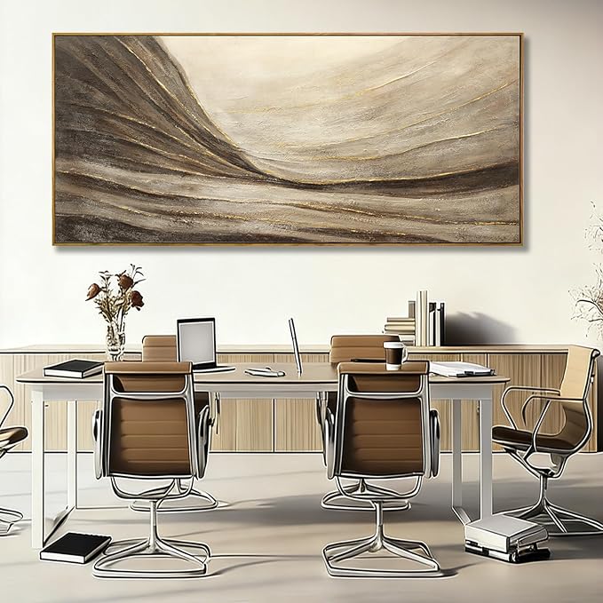 Extra Large Brown Gold Wave Canvas Wall Art for Living Room 32x70 Inch