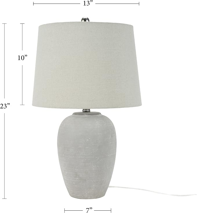 Nourison Home 23" Vintage Gray Ceramic Table Lamp with Light Gray Linen Shade, Traditional Bedside Accent Lamp, Nightstand Lamp for Bedroom, Living Room