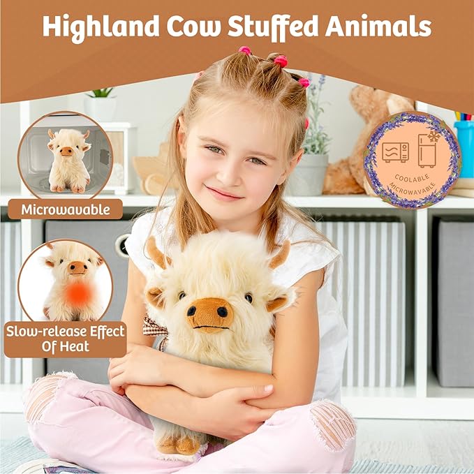 MARYSUN Microwavable Highland Cow Stuffed Animal - Weighted Stuffed Animal Plush, Heating Pad, Cozy Gift for Girls|Women|Kids|Elderly People