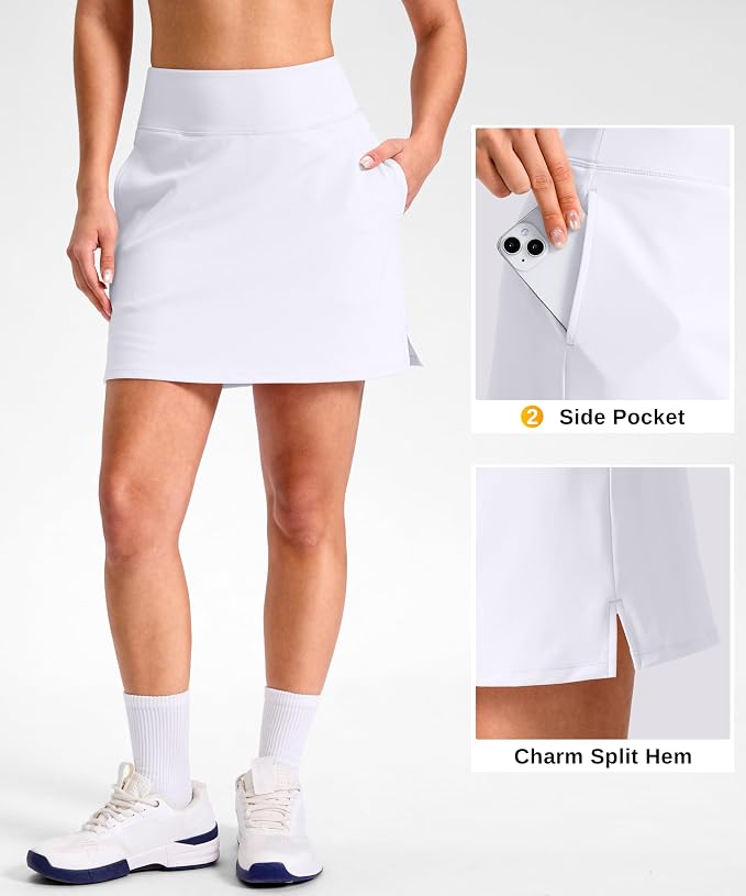 14"/16" Skorts with 3 Pockets | Side Slits, High Waisted, Built-in Shorts, A Line, Casual, Pickleball, Athletic, Golf, Tennis Skirt, for Women