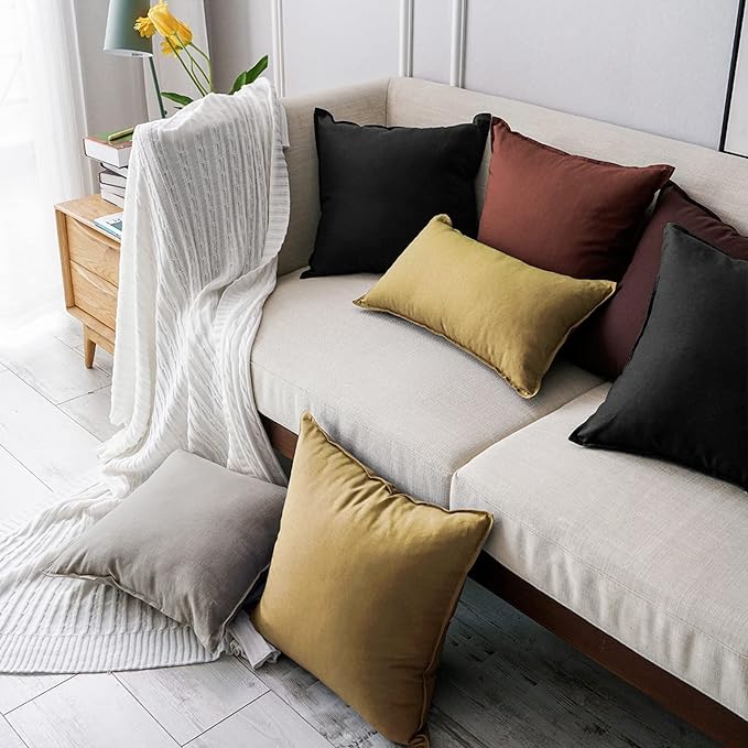 Jeanerlor Solid Cotton Linen Decoration 18"x18" Throw Pillow Cushion Case Special Pillow Cover Delicate Decorative Pillowcase for Couch/Bed/Chair,(45 x 45cm), Earth Yellow