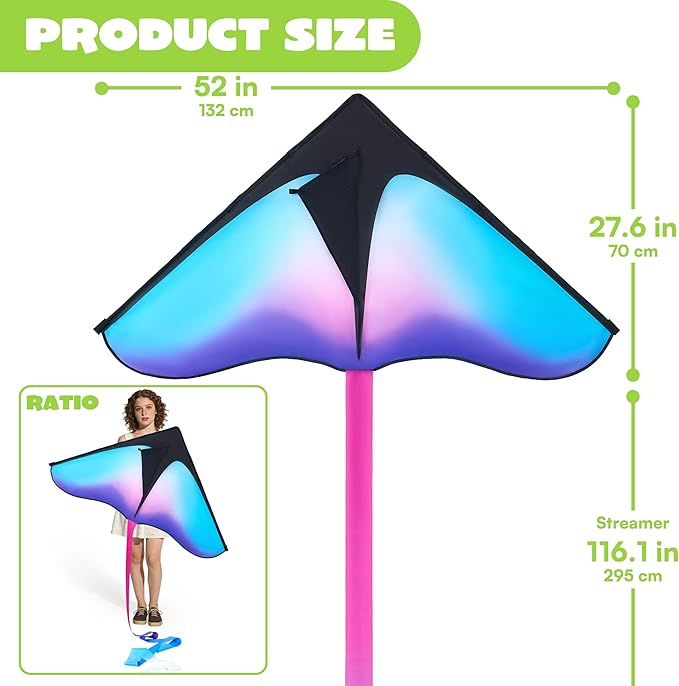 JOYIN Large Delta Kite Gradient Blue & Purple, Easy to Fly Huge for Kids and Adults with 328ft String, Large Delta Beach Kite for Outdoor Games and Activities