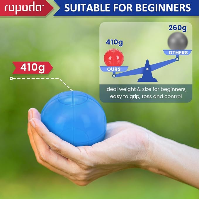 ropoda 100mm Bocce Ball Set, Lighter Bocce Ball for Beginners with 8 Balls, Pallino, Case and Measuring Rope for Backyard/Beach/Lawn, Composite Plastic for Kids Teens Beginners