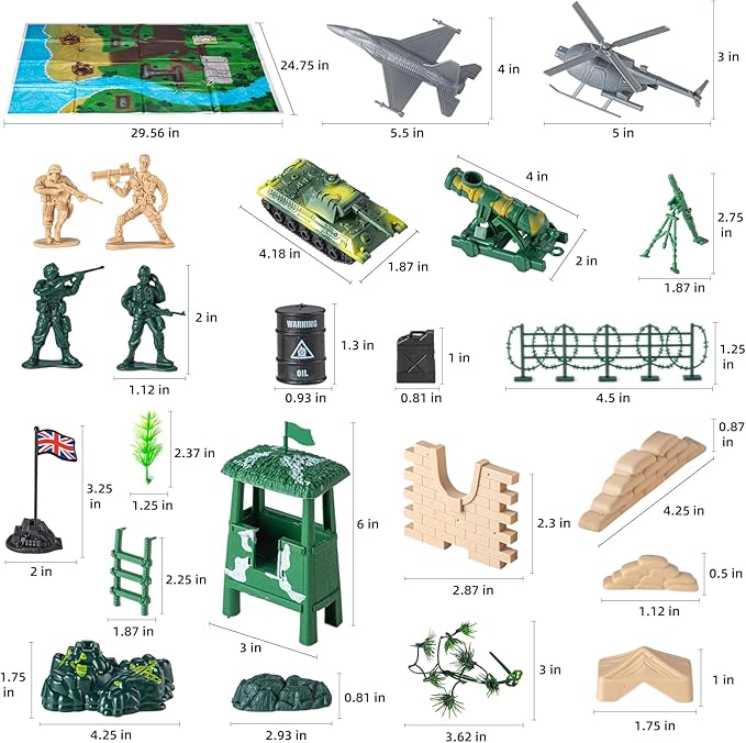 Army Soldier Combat Toy Set – 110-Piece Military Action Figure Playset with Realistic Vehicles (Tank, Helicopter, Fighter Plane) for Kids Ages 3+ – Boys and Girls