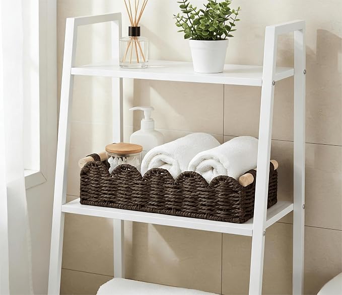 CubesLand Toilet Paper Storage Basket Organizer, Small Wicker Decor Basket | Toilet Tank Top Decorative Basket for Countertop, Handwoven Scalloped Basket W/Handle for Home Decor Living Room, Brown