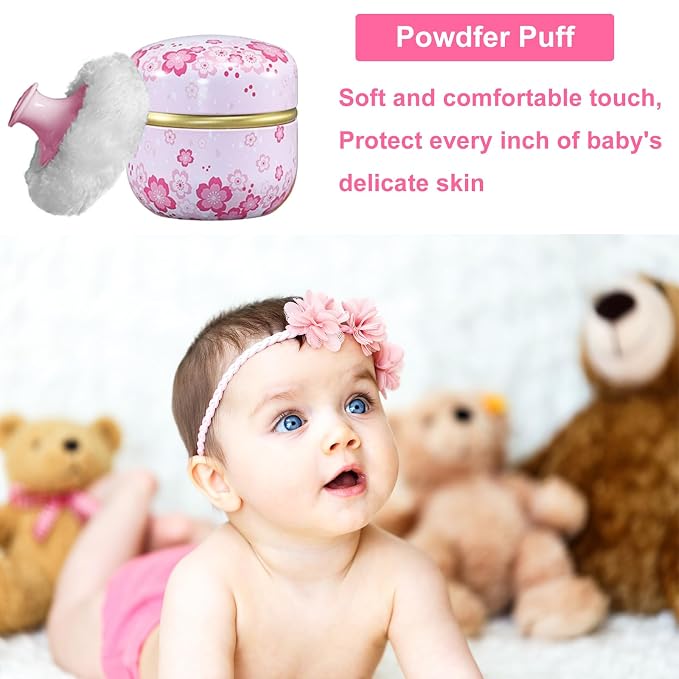 Body Powder Puff and Container for Dusting Powder, Women Powder Puff and Powder Case for Bath and Travel (Light Pink)