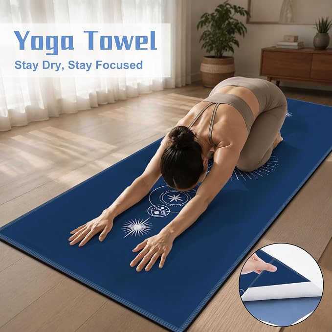 Yoga Mat Towel, Hot Yoga Non Slip with 4 Corner Pockets, 70 x 26 in | Soft Absorbent Microfiber With Four Corner Pockets, Fits Over Yoga Mats For Hot Yoga, Pilates, Gym, And Travel