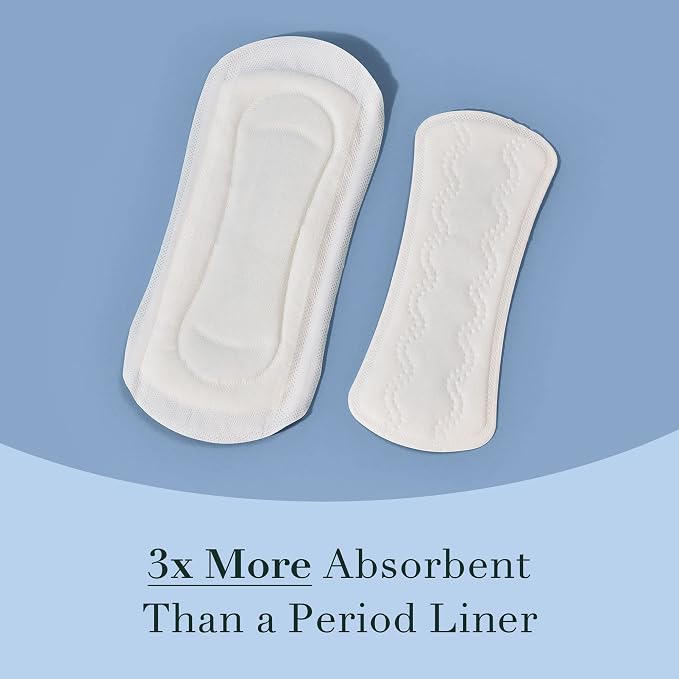 Rael Incontinence Liners for Women, Organic Cotton Cover, Postpartum Essential, Moderate Absorbency, Bladder Control, 4-Layer Core with Leak Guard Technology (Long, 72 Count)