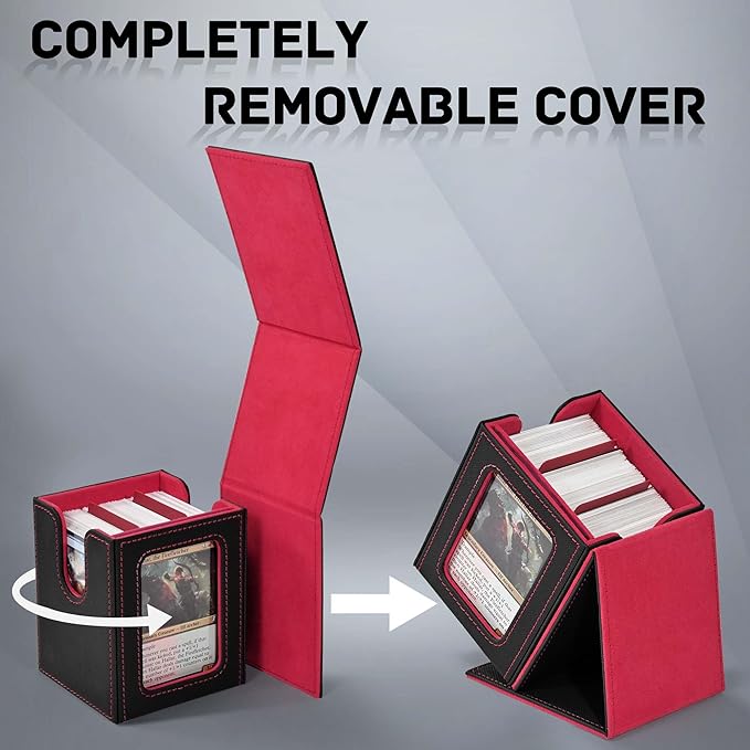 ZLCA MTG Deck Box with Commander Window Display, Trading Card Storage Box Holds 100 Double-Sleeved Cards Suitable for TCG/CCG/PTCG/EDH/Magic/Sport Cards (Black&Red)