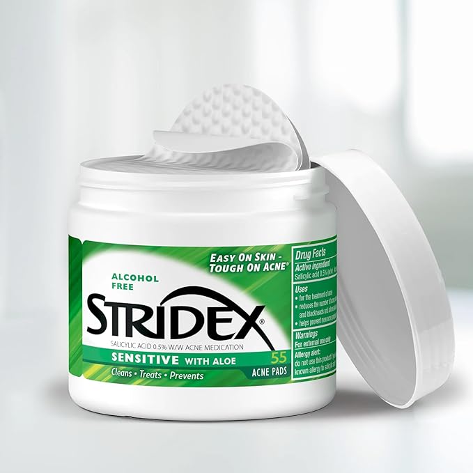 Stridex Sensitive with Aloe, Alcohol Free, 55 Soft Touch Pads, (Pack of 2)