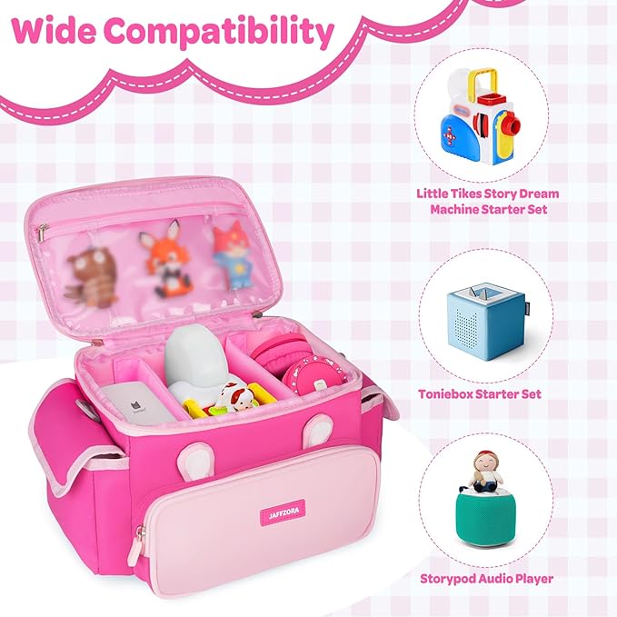 Carrying Case Compatible with Toniebox Starter Set Bundle, Travel Storage Bag Compatible with Little Tikes Story Dream Machine Books Starter Set, Pink(Bag Only)