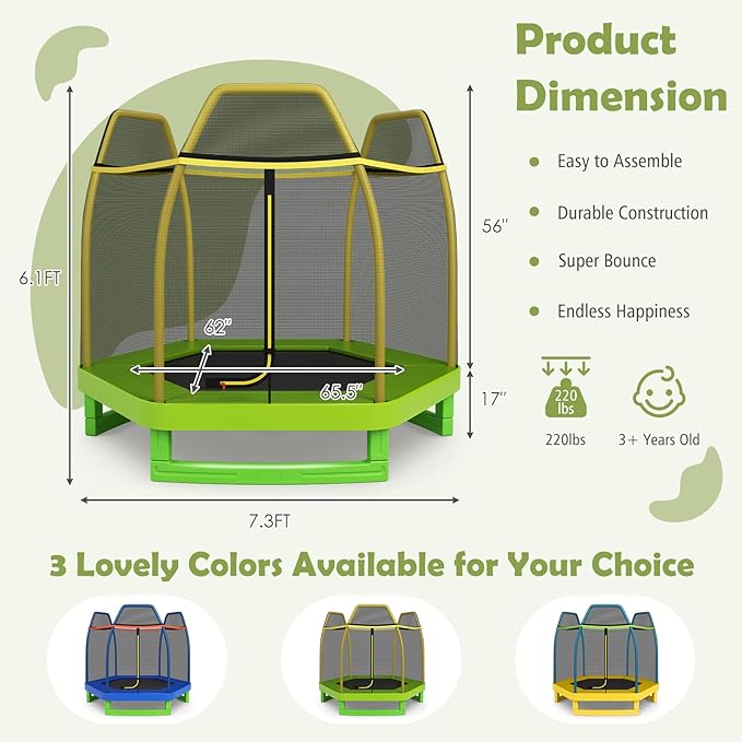 Giantex 7 Ft Trampoline for Kids, Heavy Duty Steel Frame Small Mini Toddler Trampoline, Great Gifts for Boys Girls, Outdoor Indoor Kids Trampoline with Net, for Age 3-8
