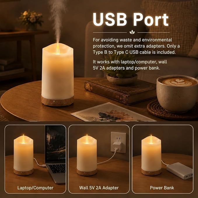 130ML Flameless Candle Essential Oil Diffuser with 3 Aroma Oils | for Small Space with 7 LED Color Night Light,Mini Humidifier for Bedroom Room Decor,Gifts for Women