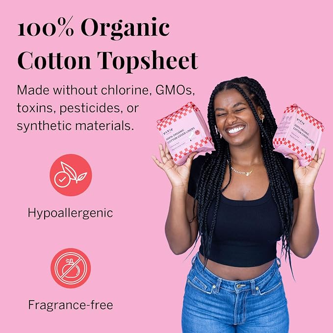 Pixie Organic Cotton Panty Liners for Women - Regular Wrapped Pantiliners - Light Absorbency & Ultra-Thin - Leak-Proof, Hypoallergenic & Unscented for Feminine Care - Compostable - 88 Count