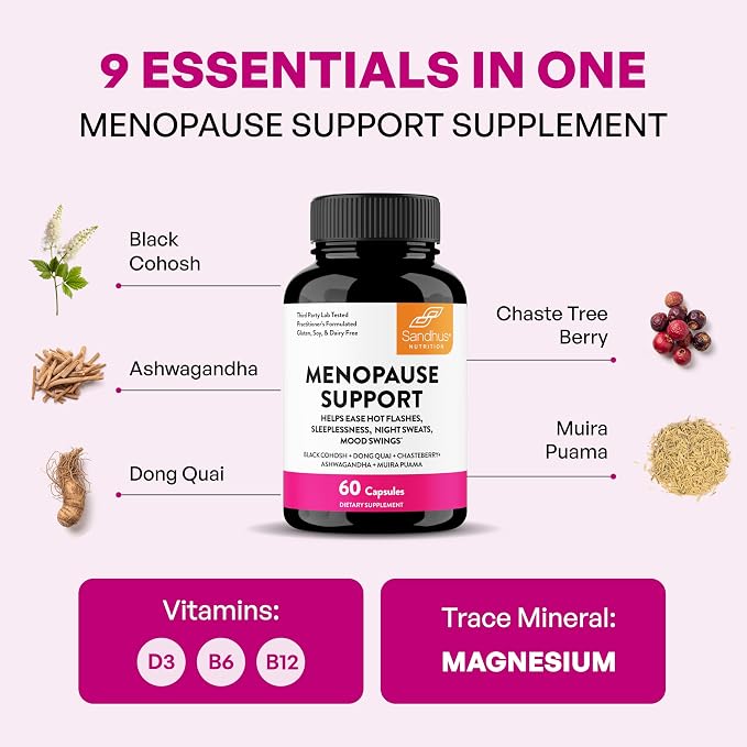 Complete Menopause Support Supplement For Women | With Ashwagandha, Black Cohosh, Dong Quai & Muira Puama | Helps Easing Hot Flashes Night Sweats Mood Swings Hormone Balance & Harmony | 120 Capsules