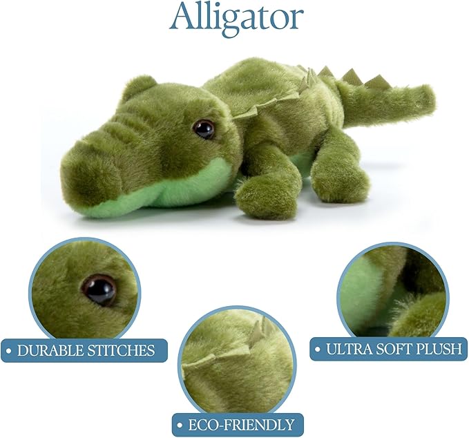 The Petting Zoo Alligator Stuffed Animal Plushie, Gifts for Kids, Scoopz Wildlife Animals, Green Gator Plush Toy 8 Inches