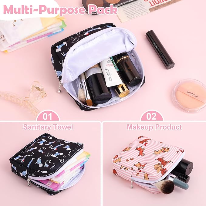 Sanitary Pad Storage Bag Portable Period Bag for Teen Pads/Sanitary Napkins/Small Tampons, Sanitary Napkin Storage Bag First Period Gifts for Teen Girls (Bowknot Star Cats)