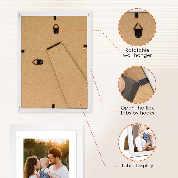 5x7 Picture Frame Set of 2, Photo Frame with HD Plexiglass, Display Pictures 4x6 with Mat or 5x7 Without Mat, White Picture Frames Collage for Tabletop or Wall Display
