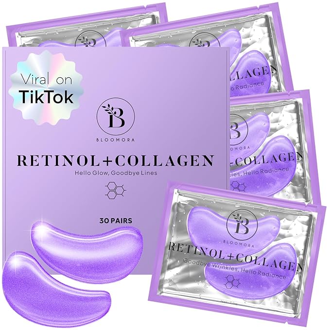 BLOOMORA Retinol & Collagen Under Eye Patches (30 Pairs) - For Dark Circles & Puffy Eyes - Eye Care Mask