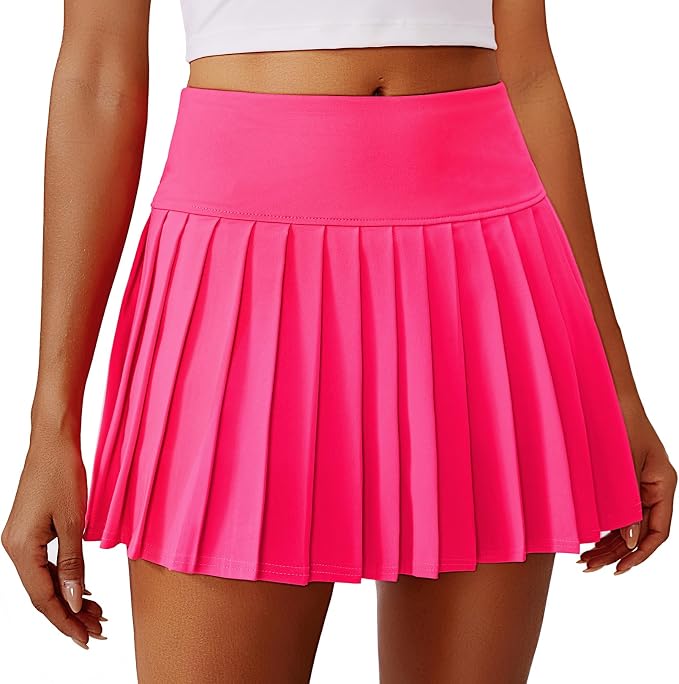 PINSPARK Pleated Tennis Skirts Mini Athletic Golf Skorts with Pocket | 14", High Waist, Lightweight, Quick Dry, Stretchy, Inner Shorts, Sun Protection, Pickleball, Casual, for Women