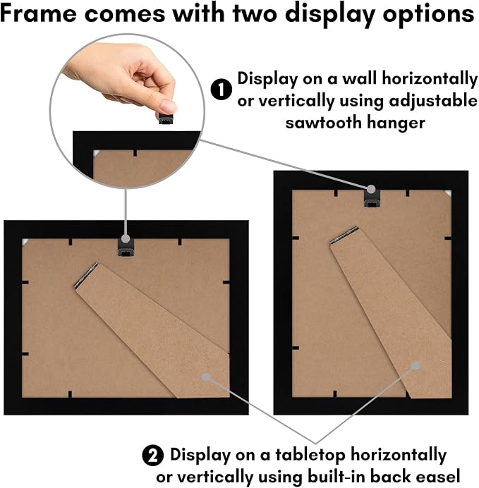 Americanflat 6x8 Picture Frame - Matted to 3x5 - Engineered Wood - Black | Shatter-resistant glass, wall or tabletop display with included easel, sawtooth hangers included, use with or without mat