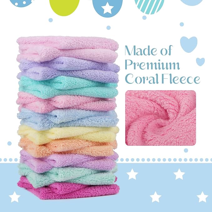 UNIMADE Baby Washcloths, 20 Pack Microfiber Coral Fleece Wash Cloths, Absorbent Baby Towels for Newborns, Infants and Toddlers, Gentle on Sensitive Skin for Face and Body - 11" × 11",Multicolor