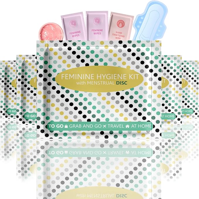 Menstrual Disc Kit with Pad - 5 Pack | Convenience on The Go | Period Kit Pack for Travelling Out of The House | Covers All Flows | Individually Wrapped Feminine Hygiene Care Products
