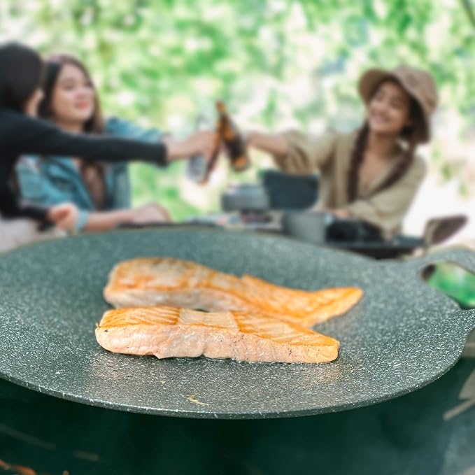 Saltlas Korean Style BBQ Grill Pan for Stove Top, 13" Lightweight Round Griddle with Double Bottom, Nonstick Coating Frying Pan for Induction, Gas, Camping & Outdoor Grilling