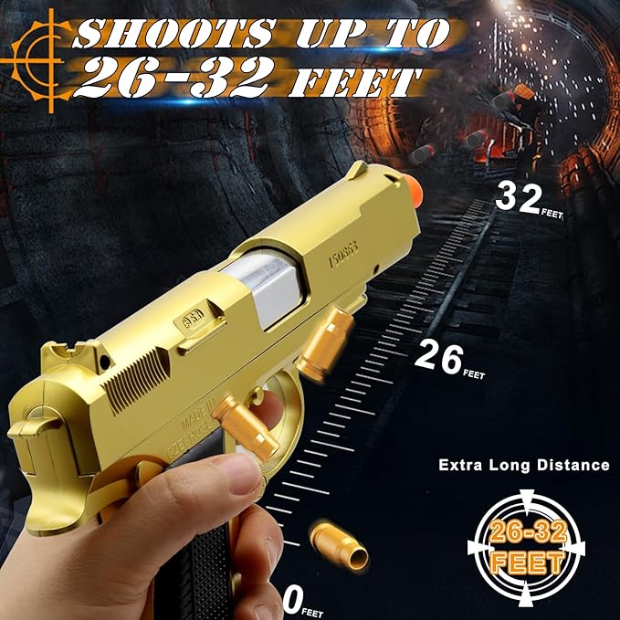 Gold Toy Pistol Guns Toys for 8 9 10 11 12 13+ Year Old Boys Kids, Sports & Outdoor Play Toys Gun with Soft Bullet & Shell Ejecting, Fidget Toy Guns for Boys 8-12, Kids Gifts for Birthday