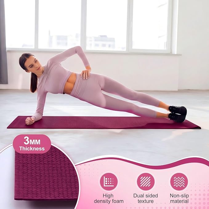 3 mm Thin Yoga Mats Bulk, Lightweight PVC Exercise Mats Non Slip Workout Fitness Pads for Yoga Pilates Stretching Classes Gym Home Studio, Easy to Clean