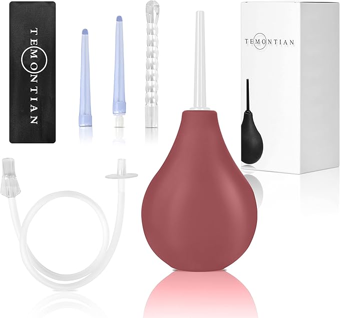 Enema Bulb Kit ，Anal Douche for Men Women Beginners， with 19.7in Hose+4 Nozzles (RED)